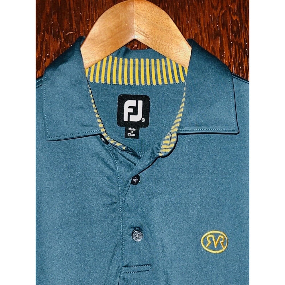FJ FOOTJOY BLUE GREEN GOLF POLO SHIRT M RIVER VALLEY RANCH GC LOGO